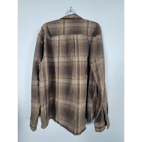 Prana Mens XXL Plaid Long Sleeve Button-Down Shirt Brown Organic Cotton Blend - Picture 2 of 7